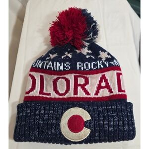 Robin Ruth Colorado Rocky Mountains Beanie Pom Pom Knit Hat Navy Blue